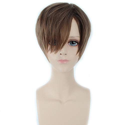GHK 8 zoll Billig Angriff auf Titan Braun Schwarz Kurze Perücke Männer Anime Cosplay Hitzebeständige Synthetische Glattes Haar Perücken Für Halloween hellbraun von GHK