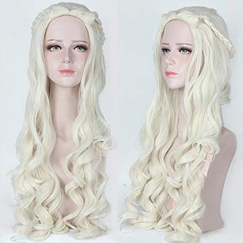 GHK 80 cm Alice im Wunderland Beige Weiß Cosplay Perücke Anime Synthetische Welliges Haar Zöpfe Weiße Königin Halloween Kostüm Frauen Perücken von GHK