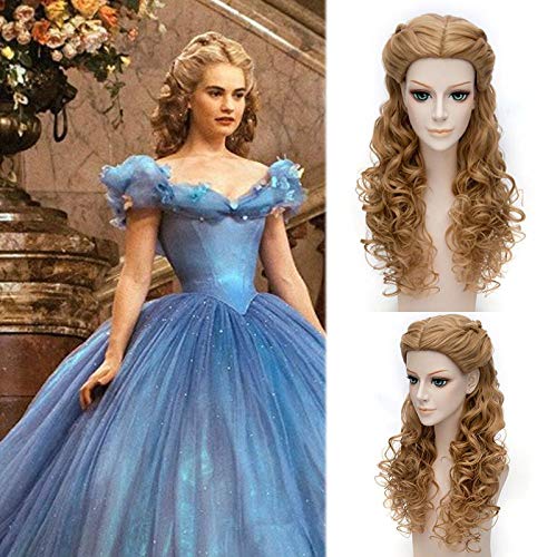 GHK Anime 65 cm Blonde Mix Wellenförmige Lange Mittelteil Stil Synthetische Haar Cosplay Volle Perücken Für Frauen Prinzessin Cinderella Perücke von GHK