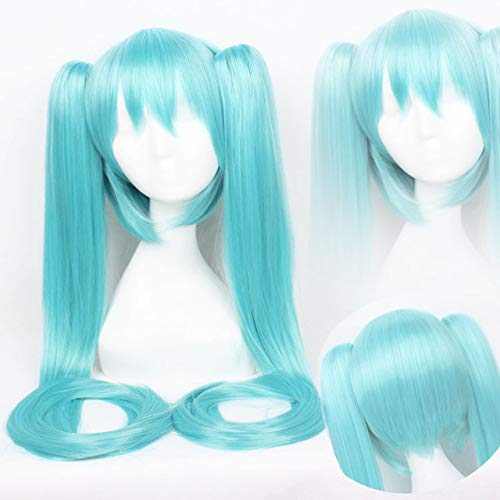 GHK Anime Vocaloid Hatsune Miku Perücke Schwarz Rock Shooter Senbon Zakura Cosplay Perücke Lange Synthetische Haar Chip Pferdeschwänze + Perücke Kappe hellblau 5 von GHK