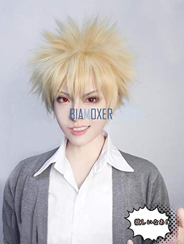 GHK Biamoxer Anime My Hero Academia Baku kein Held Bakugou Katsuki Bakugo Kurze Leinen Blonde Hitzebeständige Cosplay Kostüm Perücke von GHK