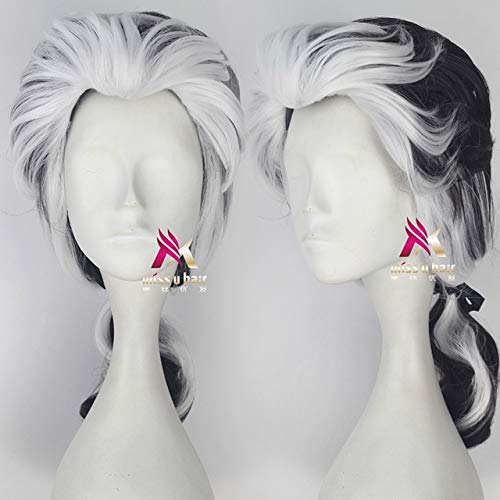 GHK Biamoxer Die Schöne und das Biest Prinz Gaston Perücke Schwarz Kurze Perücke Cosplay Halloween Rollenspiel Haar Schwarz mit Weiß von GHK