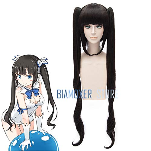 GHK Biamoxer Neue Schwert Oratoria Hestia Kami Sama Cosplay Perücken 100 cm Schwarz Lose Wellenförmige Kunsthaar Perucas Cosplay Perücke von GHK