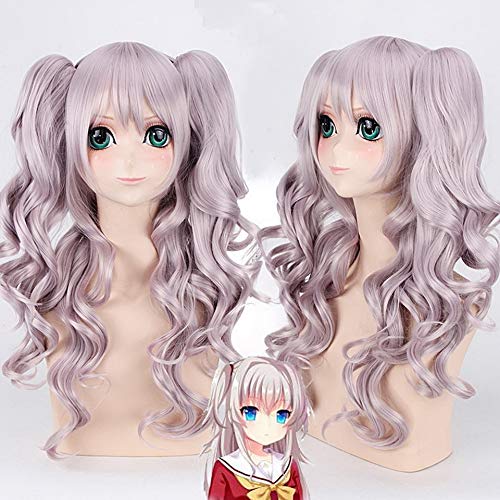 GHK Charlotte Tomori Nao Synthetische Anime Cosplay Perücke Frauen Helllila Lange Volle Perücken Mit Wellenförmigen Klaue Pferdeschwänze 70 cm von GHK