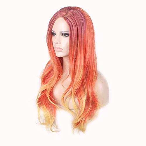 GHK Europäischen Stil Bunte Mischung Orange Ombre Perücke Cosplay Kostüm Lange Wellenförmige Perücken Für Frauen Hochtemperaturfaser 70 cm von GHK