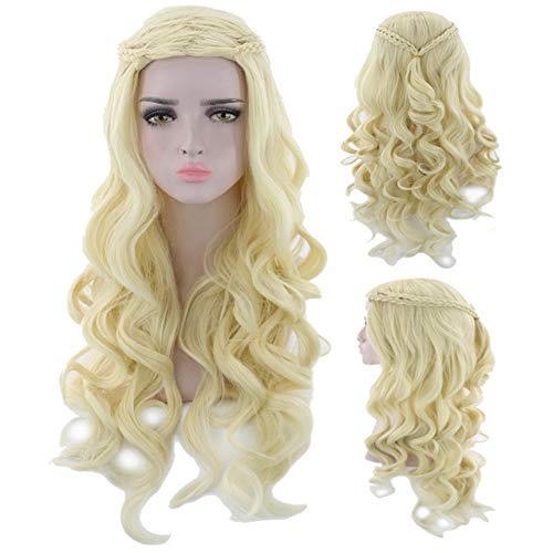 GHK Game of Thrones Dany Anime Cosplay Perücke Synthetische Lange Blonde Silber Grau Welliges Haar Ein Lied von Eis und Feuer Frau Perücken Für Party goldene Blondine von GHK