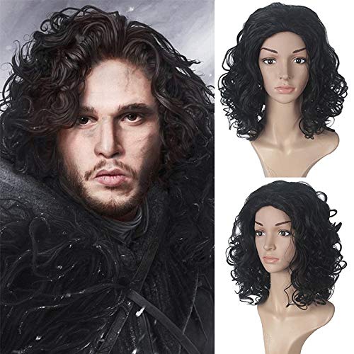 GHK Game of Thrones Jon Snow Männliche Schwarze Perücke Cosplay Erwachsene Rollenspiele Phantasie Halloween Kostüm Synthetische Kurze Lockige Perücken von GHK