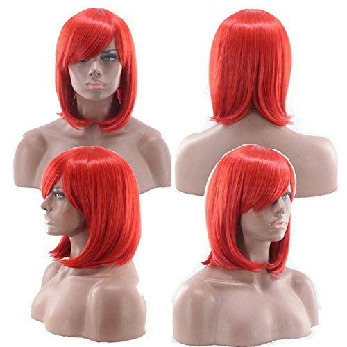 GHK Günstige Bob Perücke Mit Pony Rot Rosa Blau Lila Blondes Haar Synthetische Halloween Kostüm frauen Kurze Cosplay Perücken Für Party rot 1 von GHK