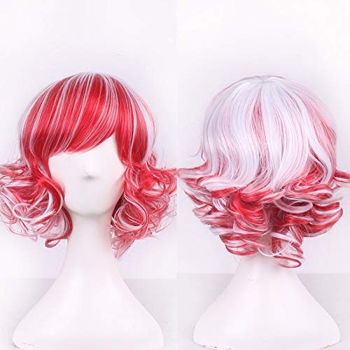 GHK Günstige Harajuku Lolita Weiß Rot Ombre Kurze Lockige Perücke Cosplay Kostüm Kunsthaar Frau Perücken Für Party von GHK