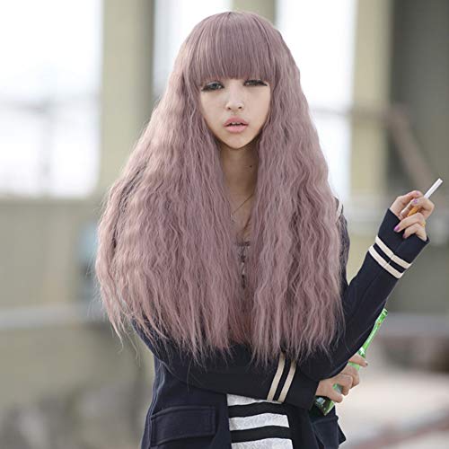 GHK Günstige Light Purple Corn Curly Lange Lolita Perücke Mit Pony Kunsthaar Anime Cosplay Frau Perücken Für Party von GHK