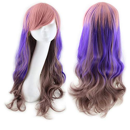 GHK Harajuku Lolita Blau Rosa Ombre Haar Perücken Für Frauen Günstige Anime Cosplay Lange Wellenförmige Synthetische Perücke Mit Pony Für Kostüm Party bunte von GHK