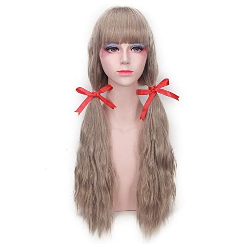 GHK Harajuku Lolita Lange Wellenförmige Bang Perücke Hitzebeständige Synthetische Anime Cosplay Hellgrün Grau Blond Braun Perücken Für Frauen PL-492 von GHK