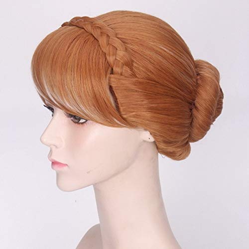 GHK Hohe Qualität Anime Cosplay Prinzessin Elsa Anna Perücke Blonde Braun Geflochtene Synthetische Kunsthaar Halloween Kostüm Perücken Für Erwachsene Anna Updo von GHK