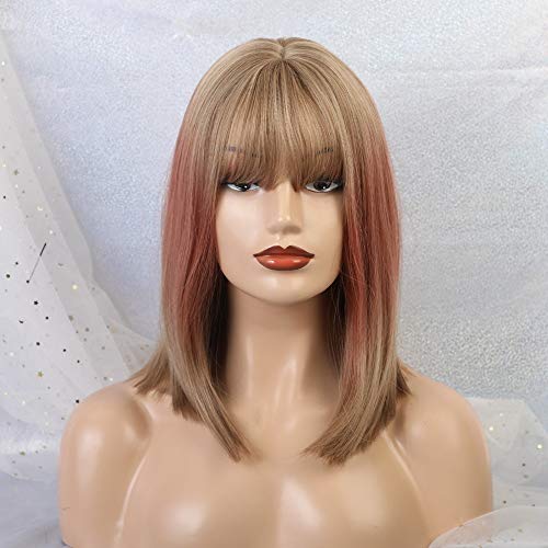 GHK Kurze Gerade Perücken Mit Pony Natürliche Ombre Hitzebeständige Gerade Bob Perücken Für Frauen Cosplay Synthetische Haarfaser Perücken GHK Kurze Gerade Perücken Mit Pony Natürliche Ombre Hitzebeständige Gerade Bob Perücken Für Frauen Cosplay Synthetische Haarfaser Perücken von GHK
