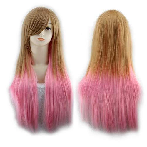 GHK Lange Gerade Schwarz Rot Ombre Perücke Mit Pony Synthetische Harajuku Lolita Haar Anime Cosplay Perücken Für Frauen Freies Verschiffen braun rosa von GHK