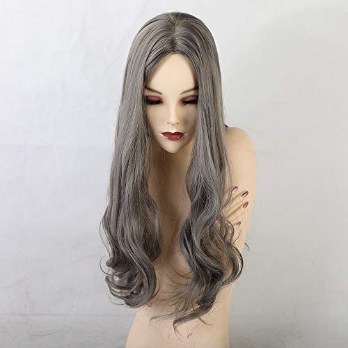 GHK Lange Wellenförmige Perücken Mittelteil Leinen Asche Natürliche Synthetische Perücken Hitzebeständige Faserperücken für Frauen Cosplay Perücken GHK Lange Wellenförmige Perücken Mittelteil Leinen Asche Natürliche Synthetische Perücken Hitzebeständige Faserperücken für Frauen Cosplay Perücken von GHK