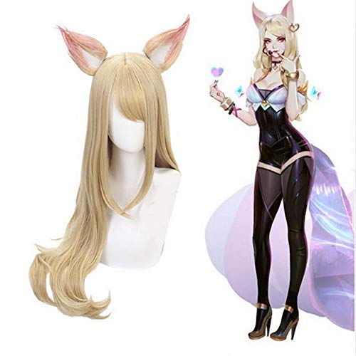 GHK League Of Legends Ahri Cosplay Perücke Mit Zwei Ohren Neun Tailed Fox KDA LOL 85 cm Kunsthaarperücken Perucas Hochtemperaturfaser von GHK