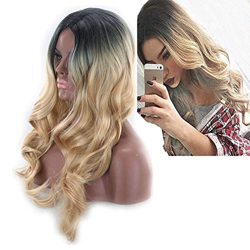 GHK Mittelteil Two Tone Schwarz Blond Ombre Perücke Cosplay Synthetische Natürliche Haar Lange Wellenförmige Perücken Für Frauen Hochtemperaturfaser GHK Mittelteil Two Tone Schwarz Blond Ombre Perücke Cosplay Synthetische Natürliche Haar Lange Wellenförmige Perücken Für Frauen Hochtemperaturfaser von GHK