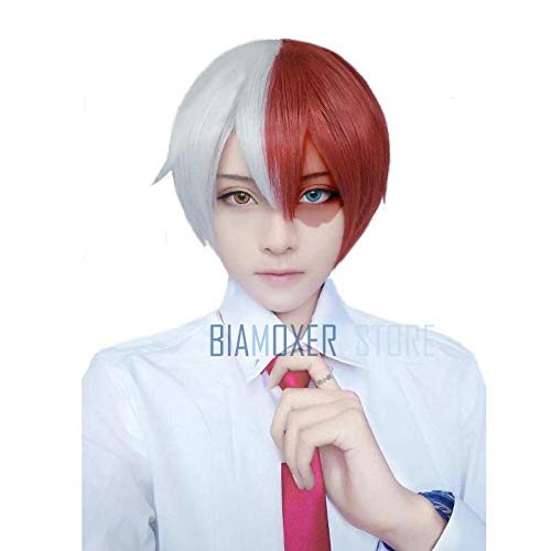 GHK My Hero Academia Cosplay Perücken Weiß Und Rot Hitzebeständige Cosplay Perücke von GHK
