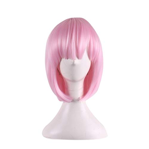 GHK Re: Leben in einer anderen Welt Anime Blau Rosa Kurze Bob Perücken Für Frauen Kunsthaar Halloween Kostüm Cosplay Perücke + Perücke Kappe Rosa von GHK