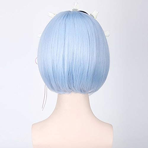 GHK Rem Ram Anime Cosplay Perücke Blau Rosa Haar Re: Leben in einer anderen Welt von Null Synthetische Halloween Kurze Bob Perücken Für Frauen nur blaue Perücke von GHK