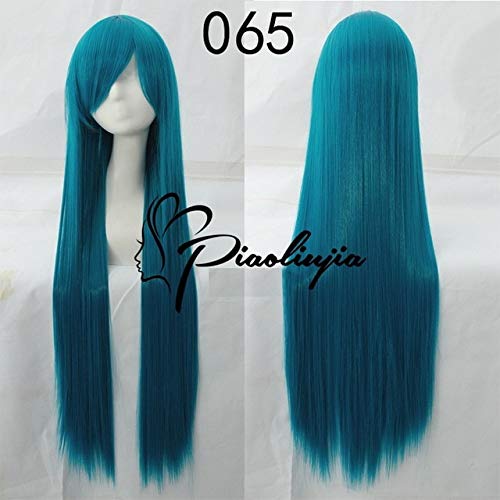 GHK Rose Net 100 cm Lange Gerade Anime Cosplay Perücke Kostüm Kunsthaar Blau Orange Lila Grau Blau Silber Weiß Frau Perücken + Kappe dunkelblau von GHK