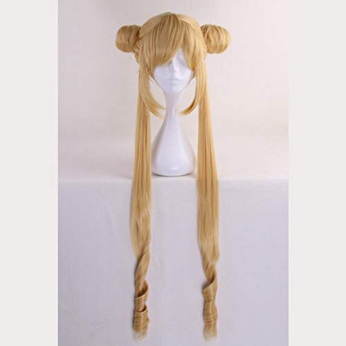 GHK Sailor Moon Tsukino Usagi Cosplay Perücke 90cm Crystal Long Lemon Yellow Blonde Perücken Kostüm Hitzebeständige Kunsthaar Perucas blonde von GHK