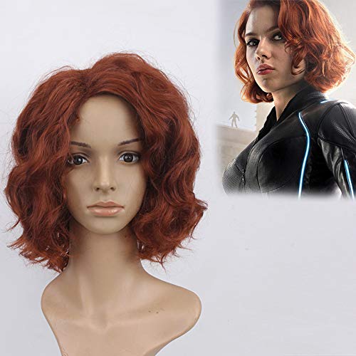 GHK Schwarze Witwe Cosplay Perücke The Avengers Cosplay Synthetische braune lockige Perücke für Frauen Kostüm Natasha Romanoff Kopfbedeckungen von GHK