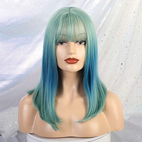GHK Synthetische Glattes Haar Perücken Mit Pony Mint Green Gradient Blau Natürliche Perücken Für Frauen Cosplay Perücken Hitzebeständige Faser Perücken GHK Synthetische Glattes Haar Perücken Mit Pony Mint Green Gradient Blau Natürliche Perücken Für Frauen Cosplay Perücken Hitzebeständige Faser Perücken von GHK