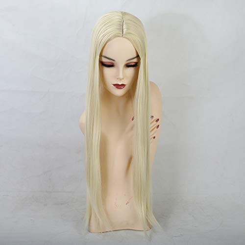 GHK Synthetische Perücke Blonde Lange Gerade Perücken für Frau Cosplay Natürliche Perücken Hellgold Mittelteil Hitzebeständige Faserperücken von GHK
