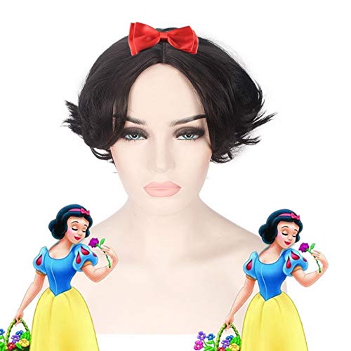 GHK Synthetische Schneewittchen Prinzessin Cosplay Perücke Kurze Schwarze Wellenförmige Haar Anime Kostüm Perücken Für Frauen 30 cm Hitzebeständige von GHK