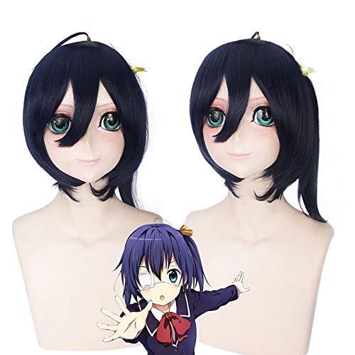 GHK Takanashi Rikka Gerade Dunkelblau Cosplay Perücke Synthetische Haar Hitzebeständige Anime Halloween Karneval Perücken Für Frauen 40 cm von GHK