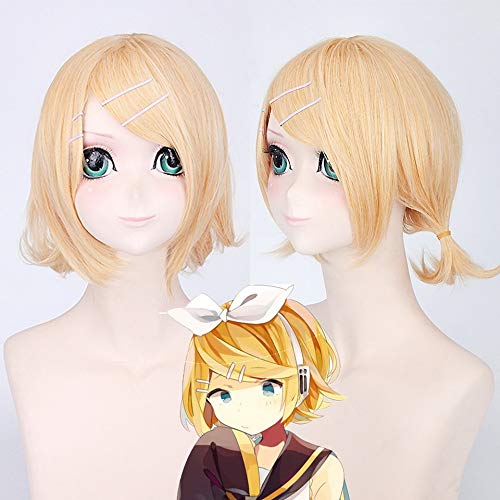 GHK Vocaloid Kagamine RIN Len Kurze Blonde Perücke Kunsthaar Anime Cosplay Perücken Für Frauen 16 zoll von GHK