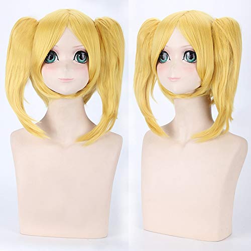 GHK Vocaloid Kagamine Rin Projekt DIVA 2. Gelb Cosplay Perücke Frauen Hitzebeständige Kunsthaarperücken Mit Doppel Pferdeschwänzen von GHK