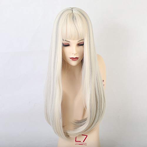 GHK lange gerade natürliche synthetische Perücken mit Pony gemischt weiß für Frau Cosplay Perücken hitzebeständige Faser Perücken von GHK