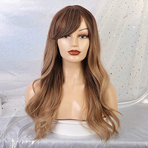 GHK lange gewellte synthetische Perücken mit Seitenfransen natürlichen Haaransatz braun Gradienten Gold Perücken hitzebeständige Cosplay Perücken für Frauen von GHK