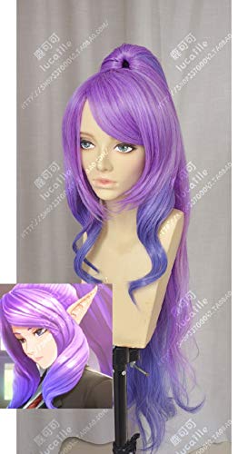Game LOL Janna Cosplay Wig Long Purple Pink Mix Culy With 100cm Chip Ponytail Heat Resistant Synthetic Hair Wigs + Wig Cap von XINYIYI