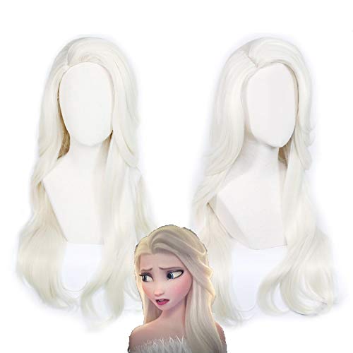 Gefroren 2 Elsa Perücke Prinzessin Cosplay Perücken Schnee Eiskönigin lange gewellte Party Geschenk Halloween + kostenlose Perücke Kappe TCY-060 von SKYXD