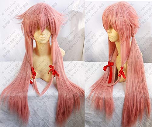 New Future Diary Mirai Nikki Gasai Yuno Cosplay Wig Long Pink Heat Resistant Synthetic Hair Wigs (no red band) + Wig Cap von GHK