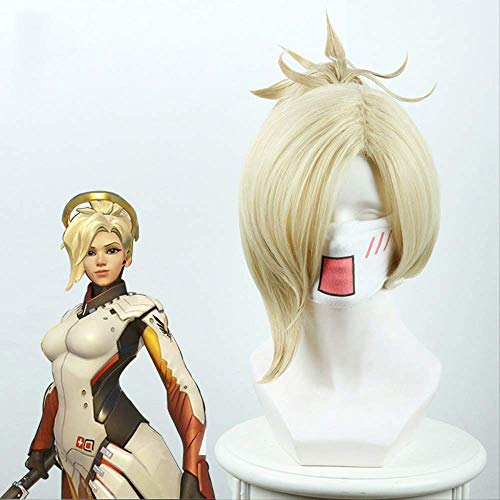 Overwatch Angel Mercy Yellow Tiger Mouth With Single Pony Tail Cospaly Wig von XINYIYI