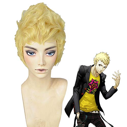 P5 Persona 5 Ryuji Sakamoto Short Milk Blonde Layered Wig Heat Resistant Hair Cosplay Costume Wigs + Free Wig Cap von GHK