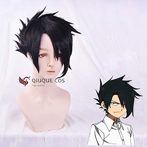 Ray Cosplay Wig Anime Yakusoku no Neverland Black Cosplay Wig 81194 The Promised Neverland Ray Cosplay Costume Wig + Cap von GHK