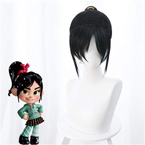 Vanellope Von Schweetz Cosplay Perücke Schwarzer Schachtelhalm Synthetisches Haar Wrack Es Ralph2 Halloween Party Kostüm Rollenspiel Perücken + Perücke Cap von GHK