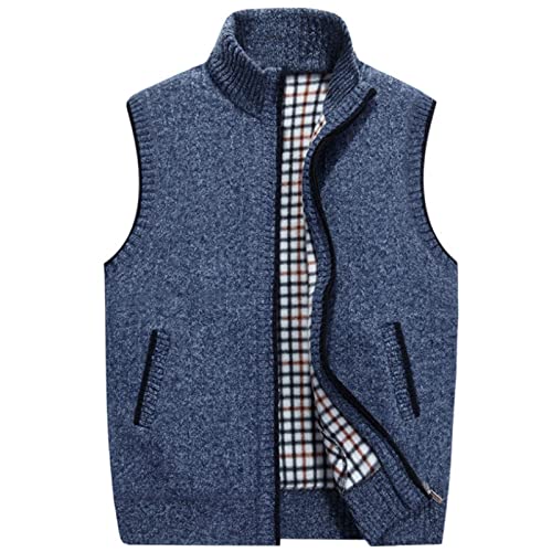 GHKWXUE Herren Winter Weste Strickwesten für Herren Warmes ärmelloses Top Winter Warmfutter, Winddicht, Reißverschluss Tasche (blau), M-L von GHKWXUE