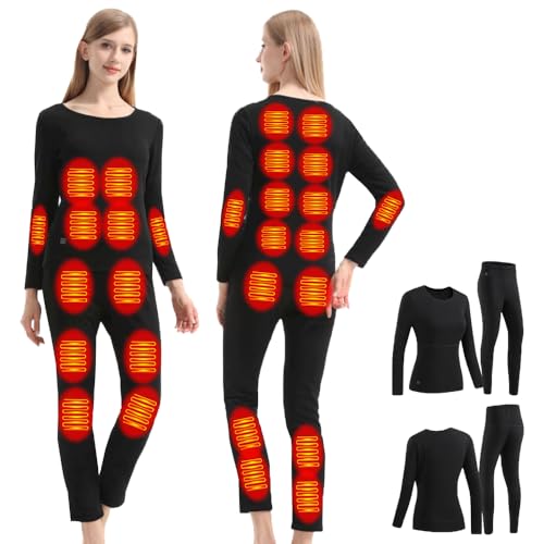 GHKWXUE Winter Women Damen Elektrische Heizung Thermal Underwear Set USB-Konstanttemperatur 28 Zonen intelligente beheizte Thermounterwäsche Geeignet für kalte Winter-Thermal Underwear zum Skifahren von GHKWXUE