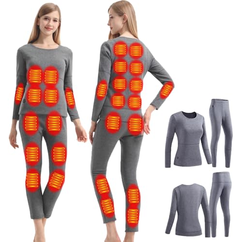 GHKWXUE Winter Women Damen Elektrische Heizung Thermal Underwear Set USB-Konstanttemperatur 28 Zonen intelligente beheizte Thermounterwäsche Geeignet für kalte Winter-Thermal Underwear zum Skifahren von GHKWXUE