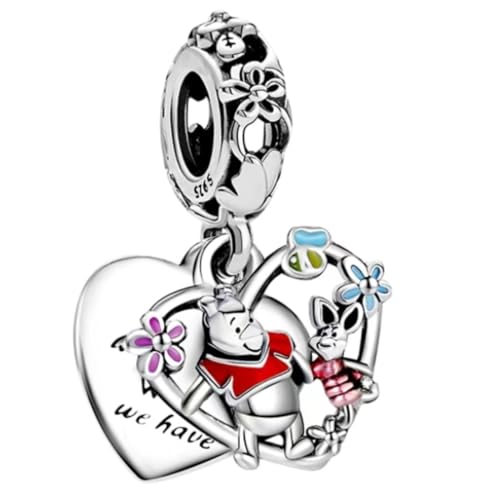 GHMIOU Charm-Anhänger aus 925er-Sterlingsilber, für Armbänder, Halsketten, Filmhelden und Blumen, Cartoon-Charms, Schmuck (Winnie & Little Pig) von GHMIOU