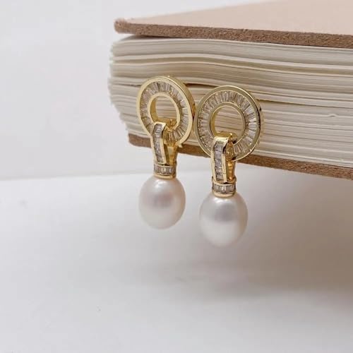 GHNQBAHID 11x12mm Freshwater White Rice Pearl Pave Ring Stud Earrings Simple Earring Women Jewelry Gift von GHNQBAHID