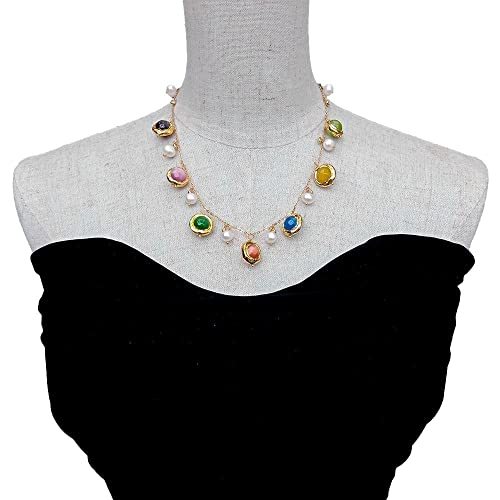 GHNQBAHID 14mm Multi Color Cat Eye Freshwater Pearl Necklace Jewelry For Women Party von GHNQBAHID