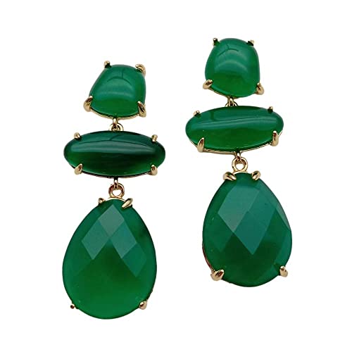 GHNQBAHID 15x18mm Fashion Drop Dangle Earrings Green Agate Earring for Women Jewelry von GHNQBAHID